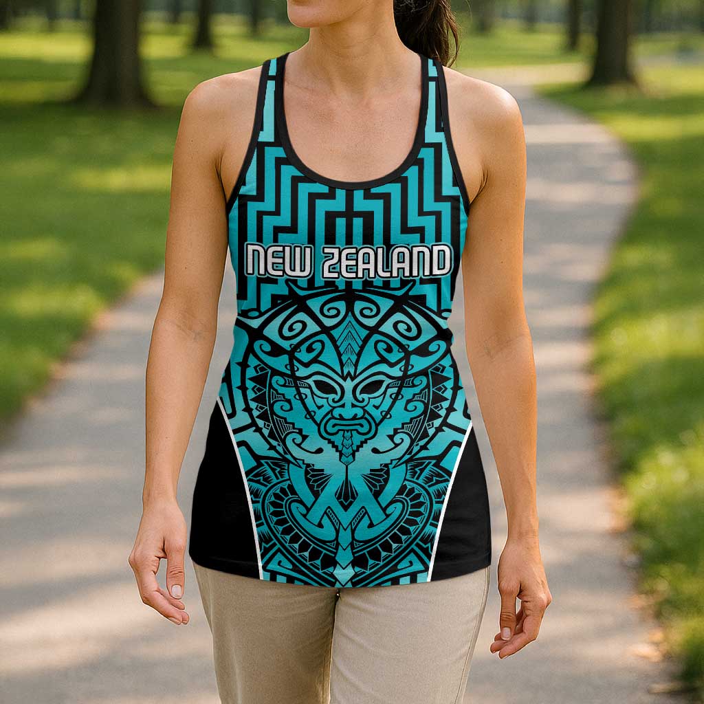 Basketball New Zealand Hollow Tank Top Teal Maori Ta Moko Indigenous - Aussie Hoodie