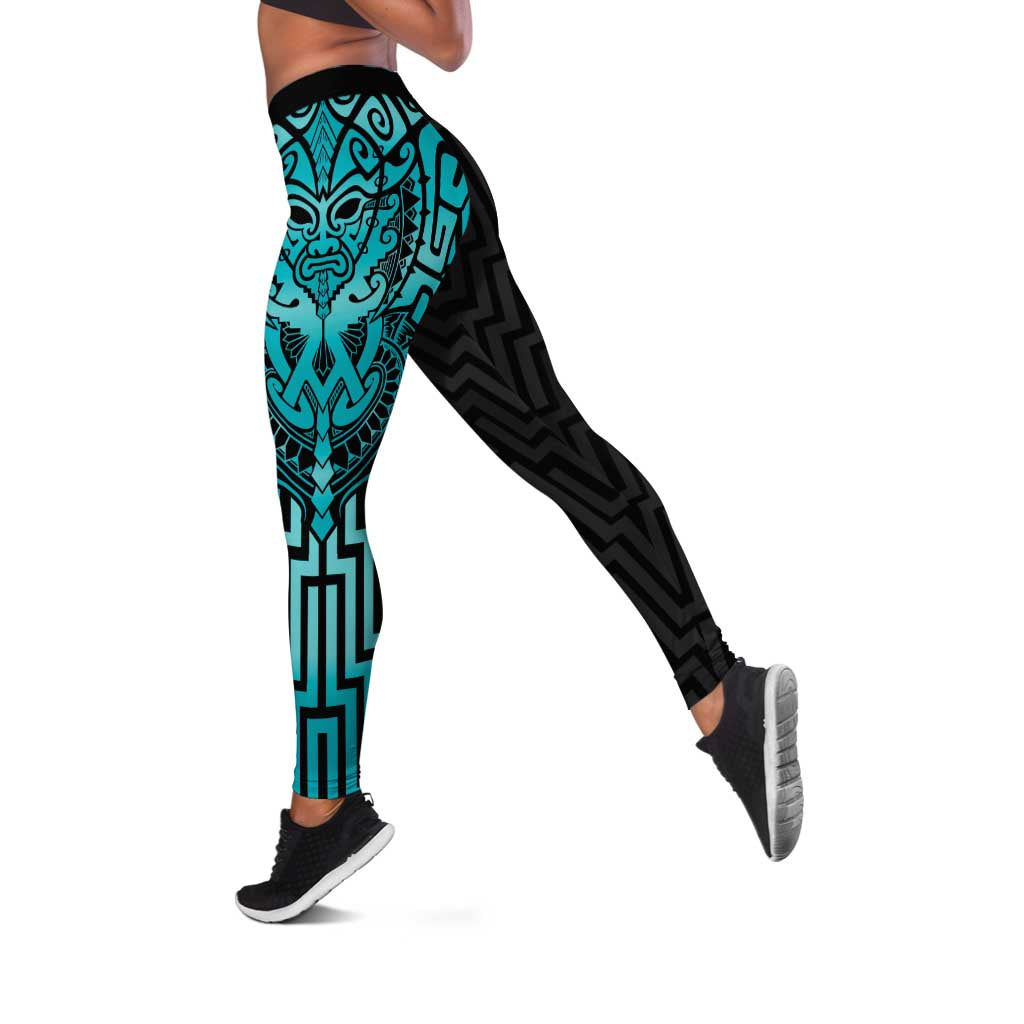 Basketball New Zealand Leggings Teal Maori Ta Moko Indigenous - Aussie Hoodie