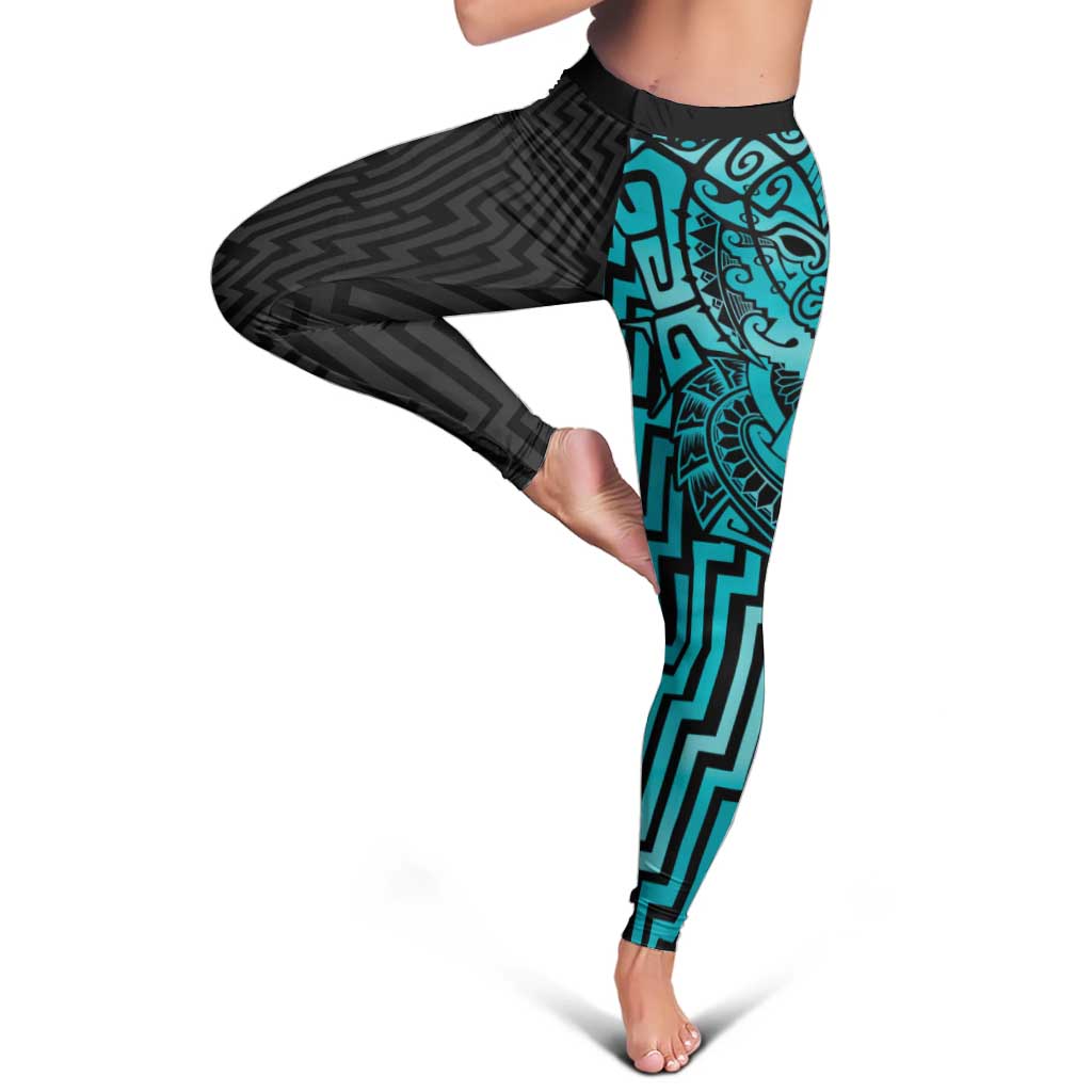 Basketball New Zealand Leggings Teal Maori Ta Moko Indigenous - Aussie Hoodie