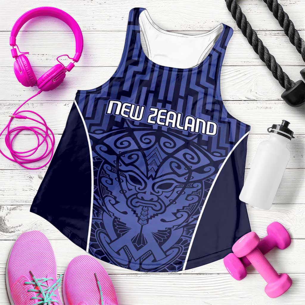 Basketball New Zealand Women Racerback Tank Blue Maori Ta Moko Indigenous - Aussie Hoodie