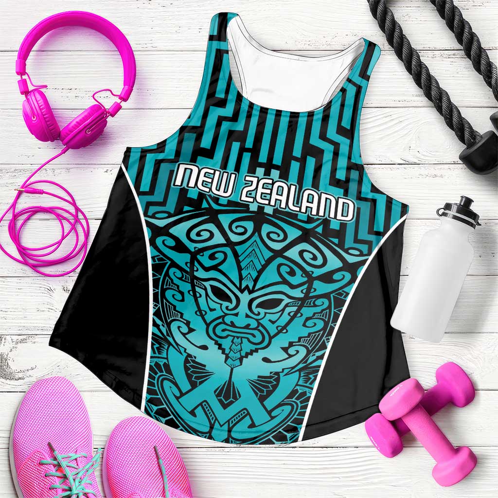 Basketball New Zealand Women Racerback Tank Teal Maori Ta Moko Indigenous - Aussie Hoodie