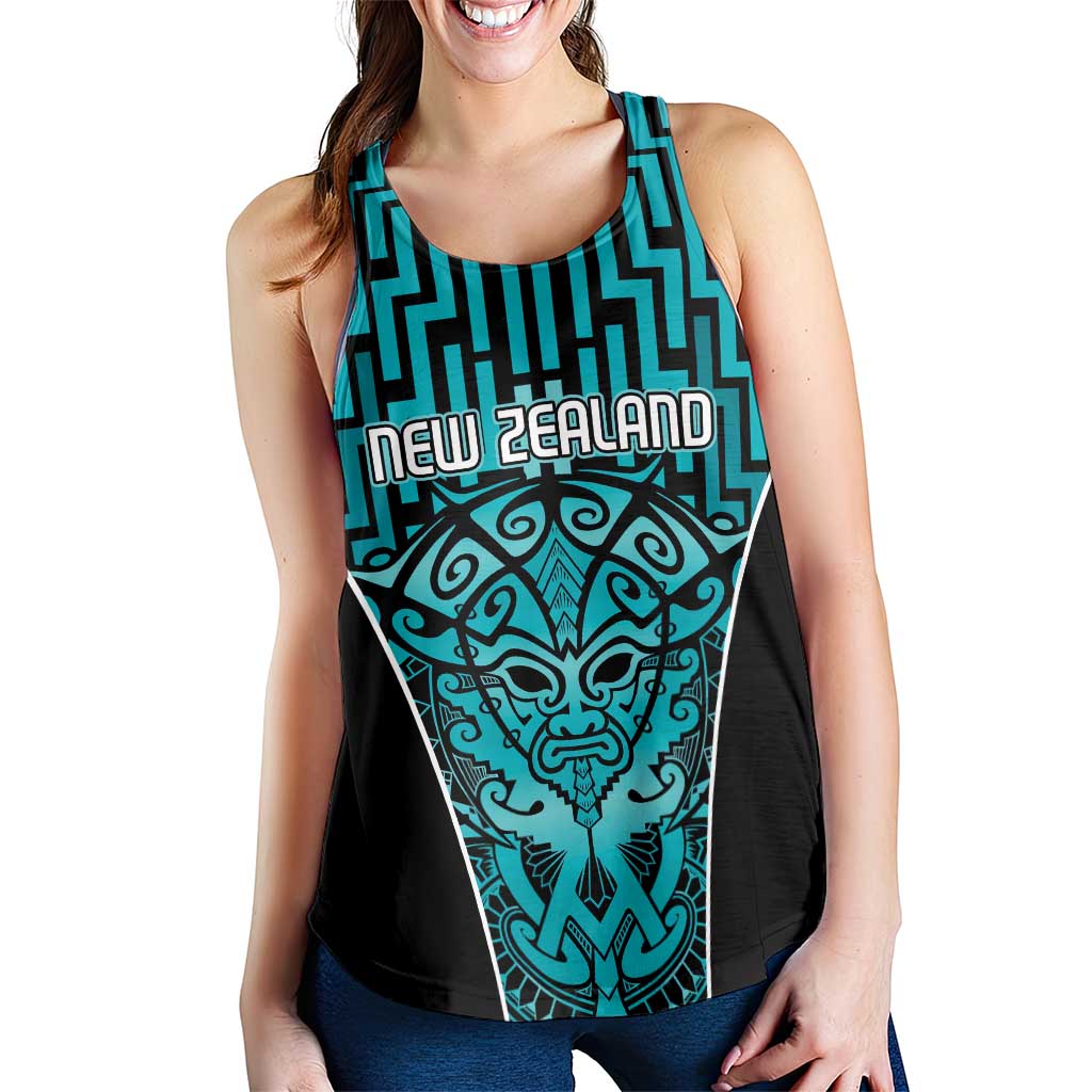 Basketball New Zealand Women Racerback Tank Teal Maori Ta Moko Indigenous - Aussie Hoodie