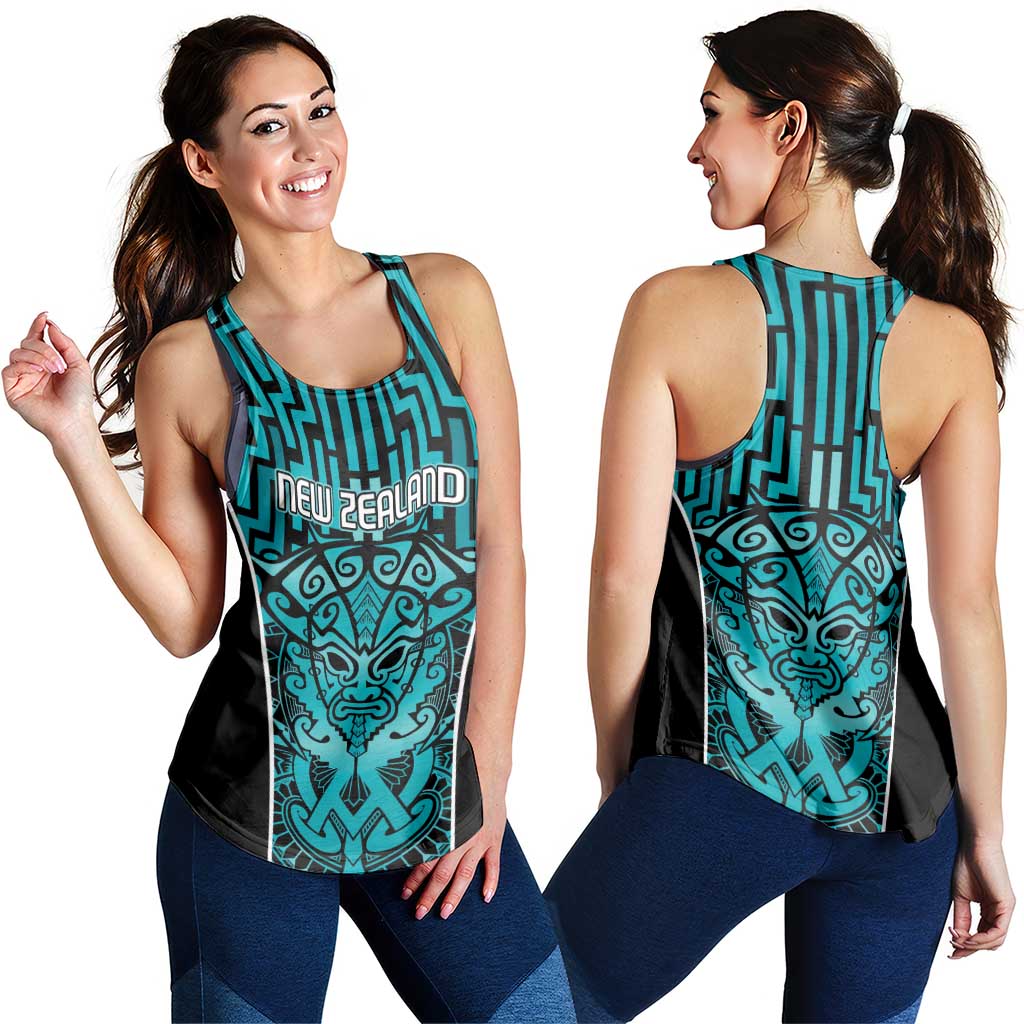 Basketball New Zealand Women Racerback Tank Teal Maori Ta Moko Indigenous - Aussie Hoodie