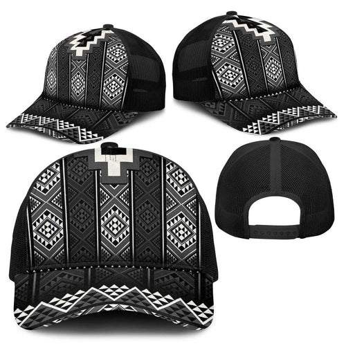 Black Taniko Aotearoa Baseball Net Cap Niho Taniwha Mix Poutama - Aussie Hoodie