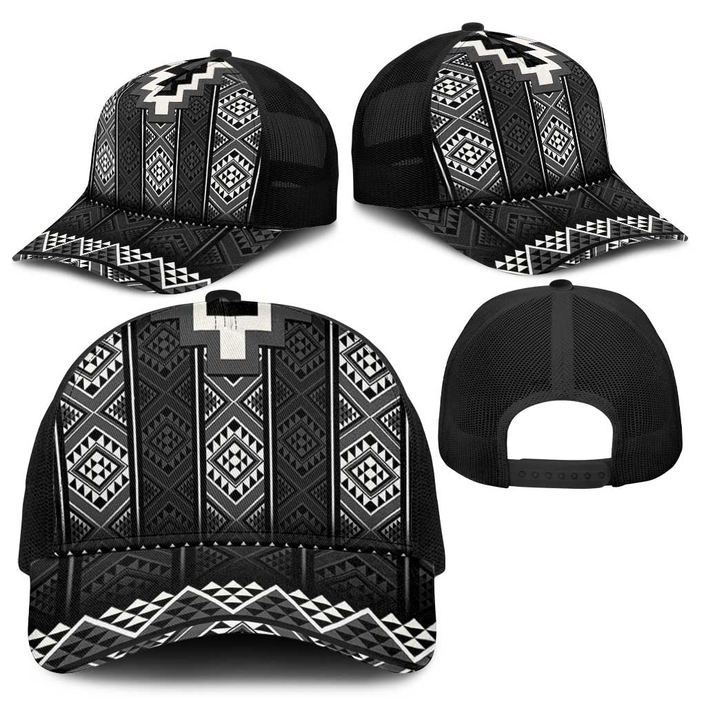 Black Taniko Aotearoa Mesh Trucker Cap Niho Taniwha Mix Poutama - Aussie Hoodie