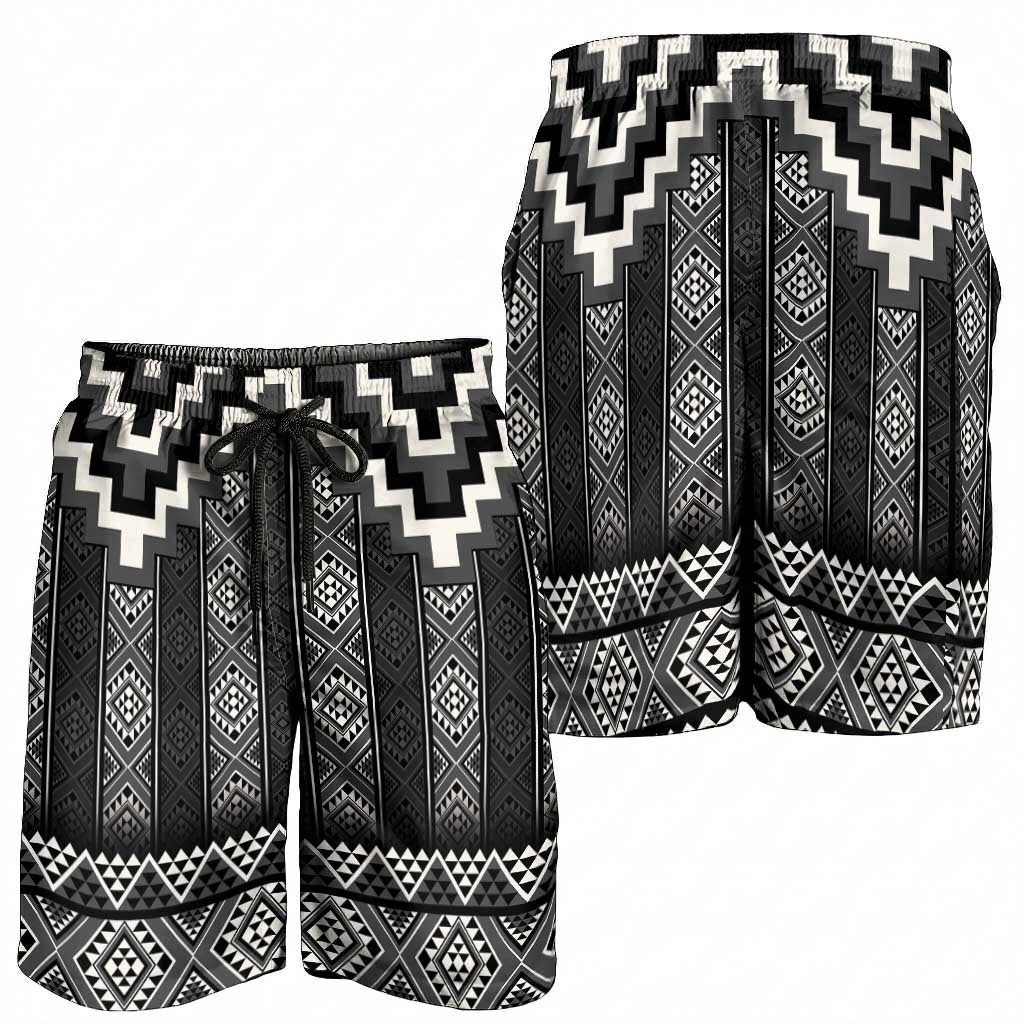 Black Taniko Aotearoa Shorts for Men Niho Taniwha Mix Poutama