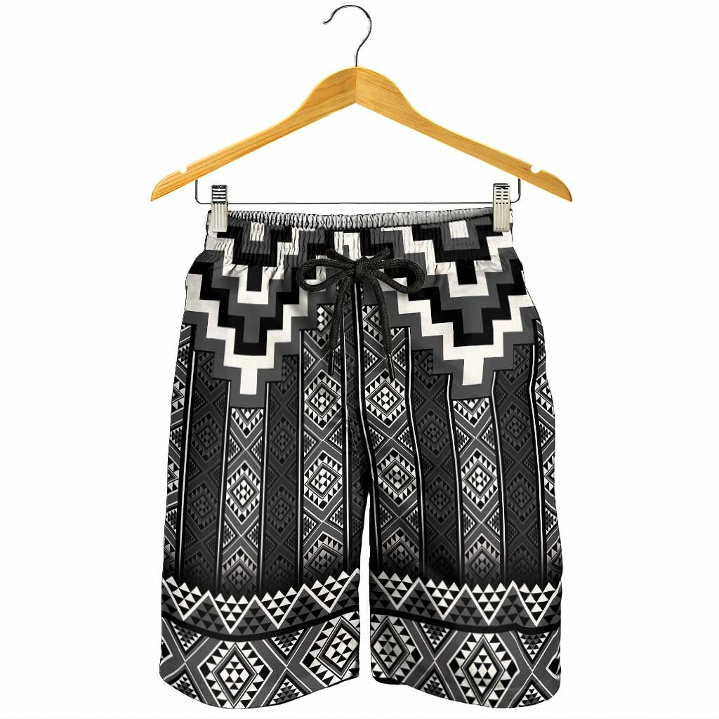 Black Taniko Aotearoa Shorts for Men Niho Taniwha Mix Poutama