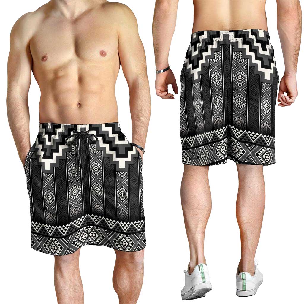 Black Taniko Aotearoa Shorts for Men Niho Taniwha Mix Poutama