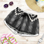 Black Taniko Aotearoa Shorts for Women Niho Taniwha Mix Poutama
