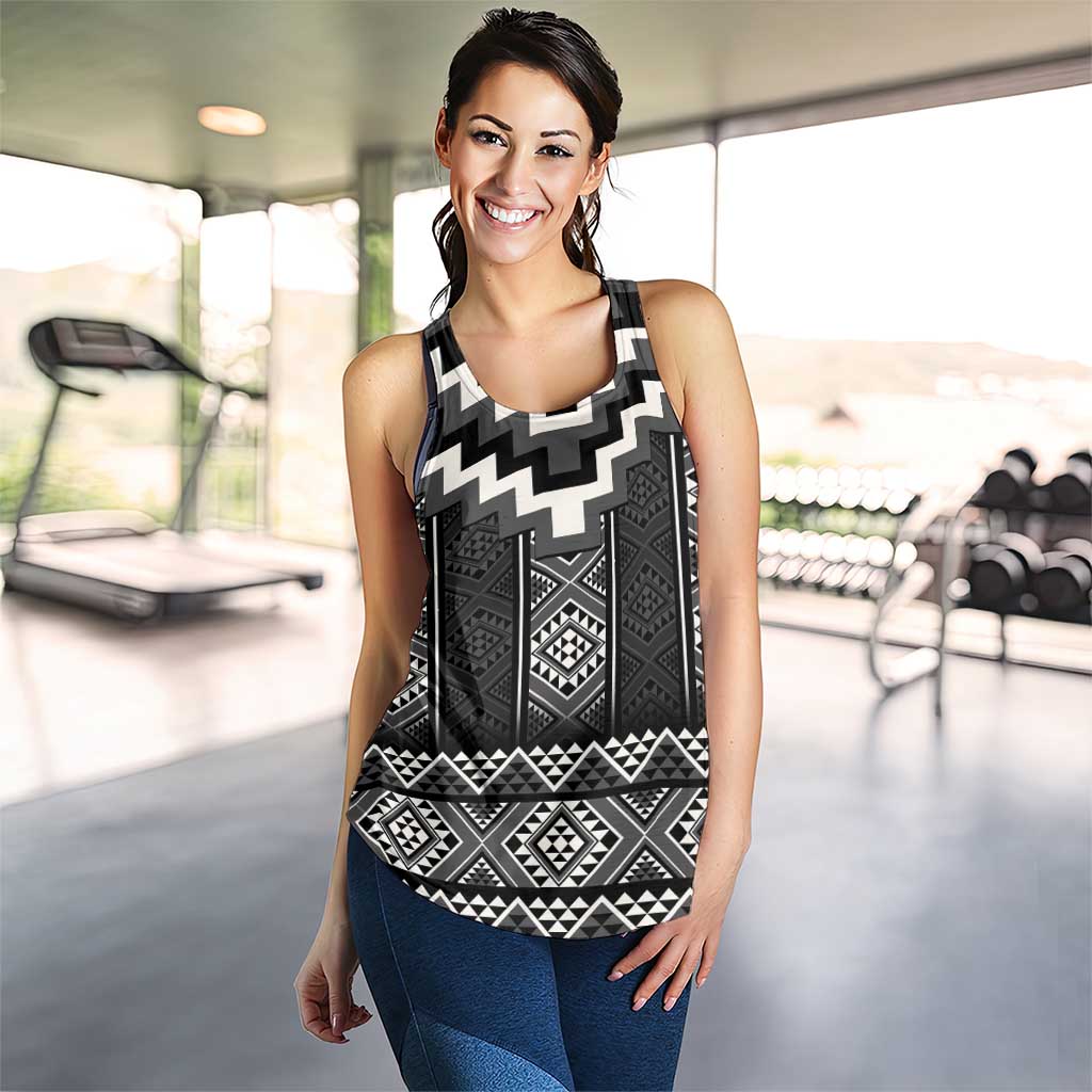 Black Taniko Aotearoa Women Racerback Tank Niho Taniwha Mix Poutama