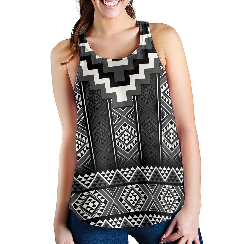Black Taniko Aotearoa Women Racerback Tank Niho Taniwha Mix Poutama