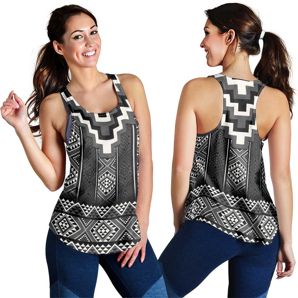 Black Taniko Aotearoa Women Racerback Tank Niho Taniwha Mix Poutama