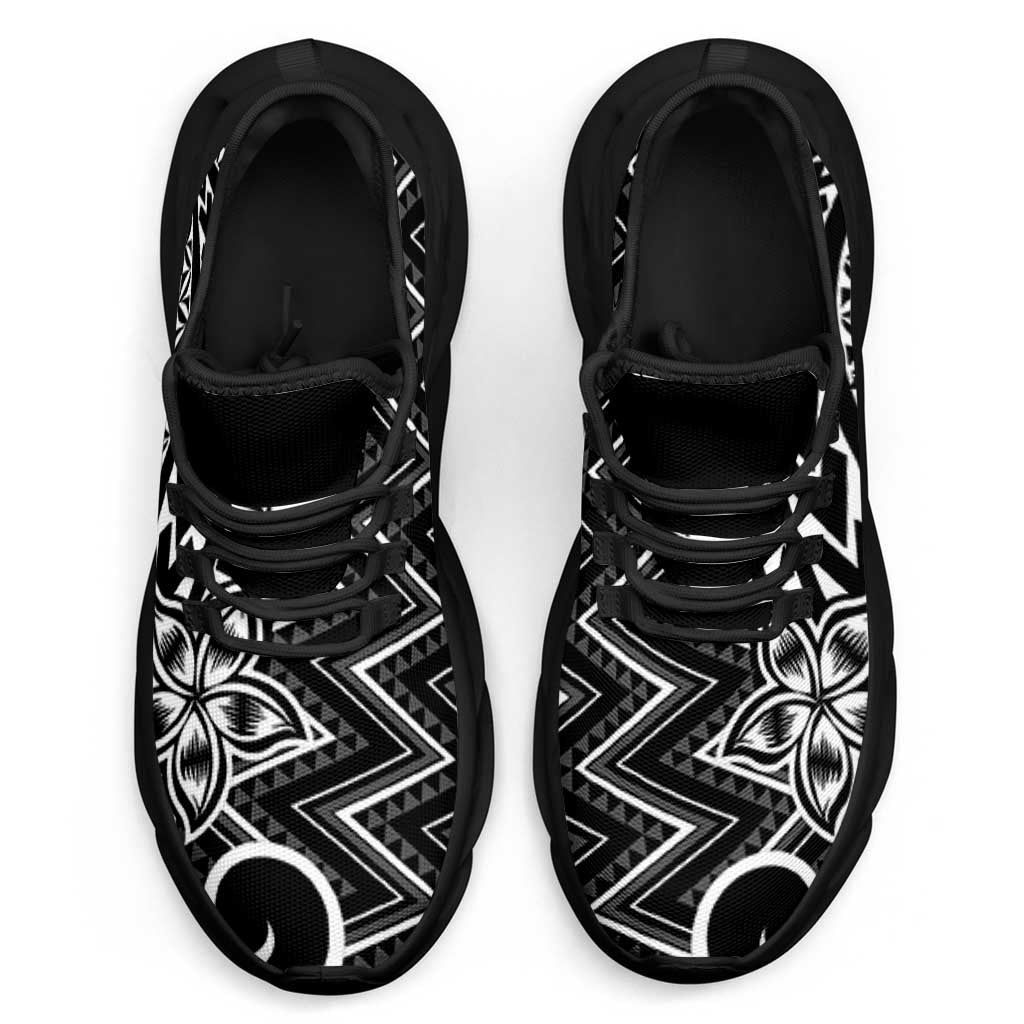 Black White New Zealand Taniko Motifs Clunky Sneakers Aotearoa Maori Plumeria Curve Style