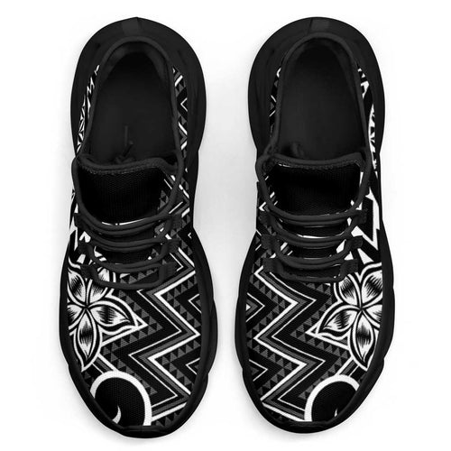 Black White New Zealand Taniko Motifs Clunky Sneakers Aotearoa Maori Plumeria Curve Style