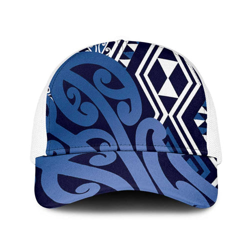 Blue New Zealand Baseball Net Cap Aotearoa Kowhaiwhai Mix Taniko Art - Aussie Hoodie