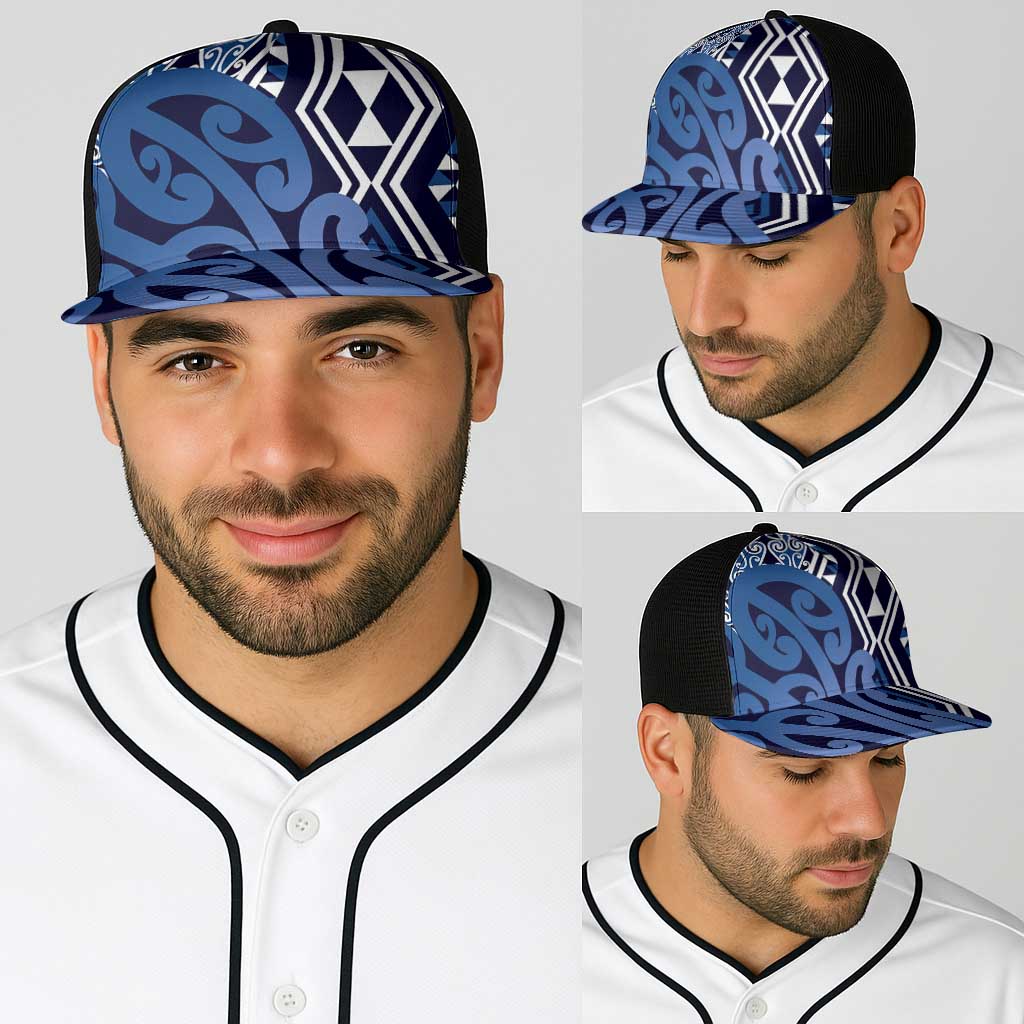 Blue New Zealand Baseball Net Cap Aotearoa Kowhaiwhai Mix Taniko Art - Aussie Hoodie