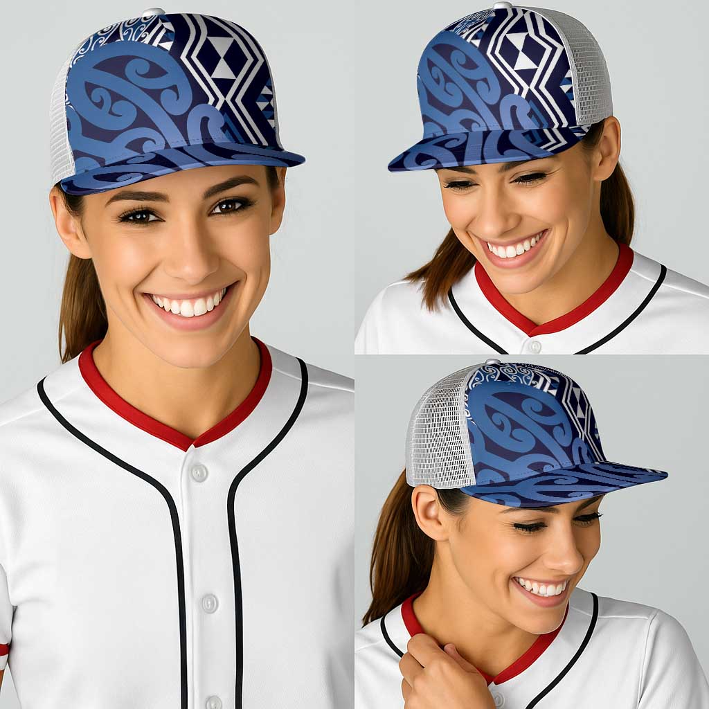 Blue New Zealand Baseball Net Cap Aotearoa Kowhaiwhai Mix Taniko Art - Aussie Hoodie