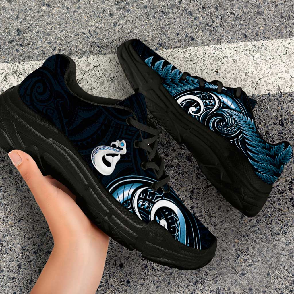 Blue New Zealand Chunky Sneakers Aotearoa Silver Fern With Manaia Maori Unique