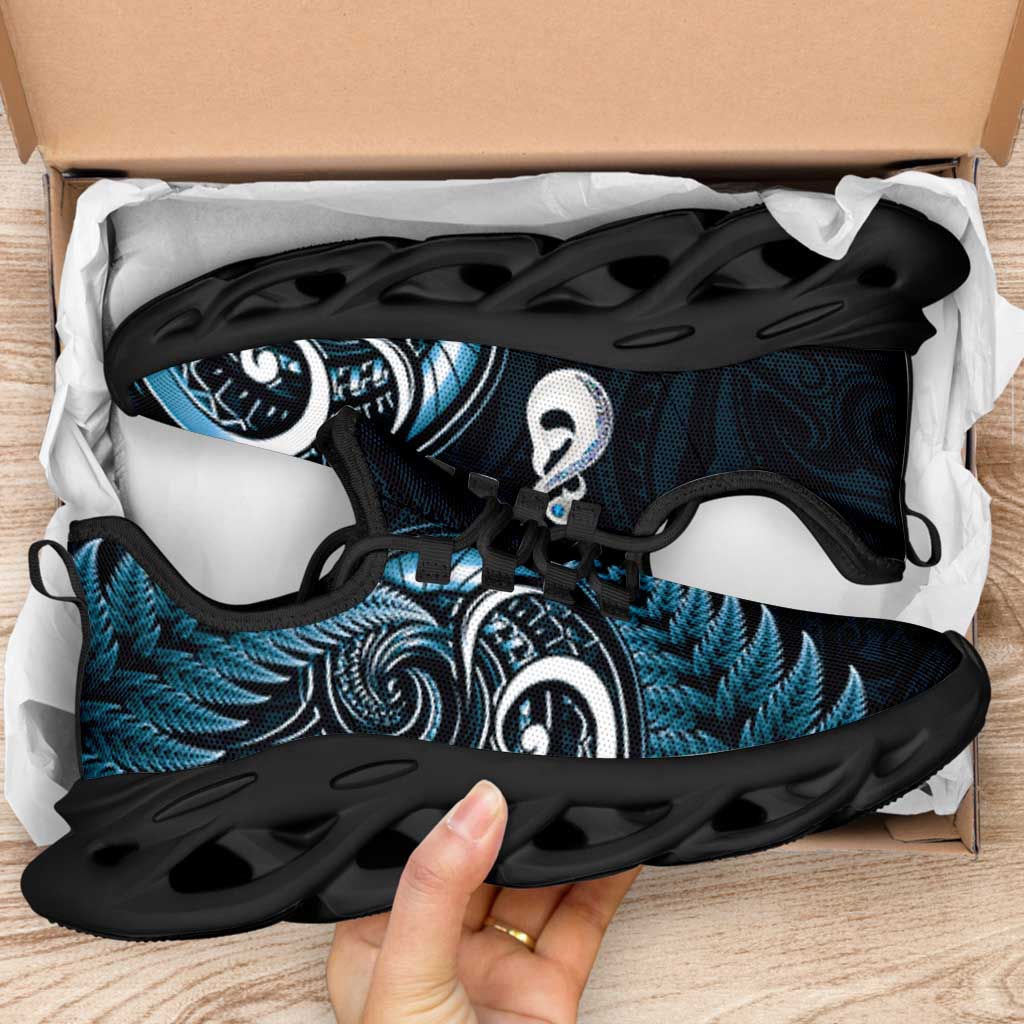 Blue New Zealand Clunky Sneakers Aotearoa Silver Fern With Manaia Maori Unique