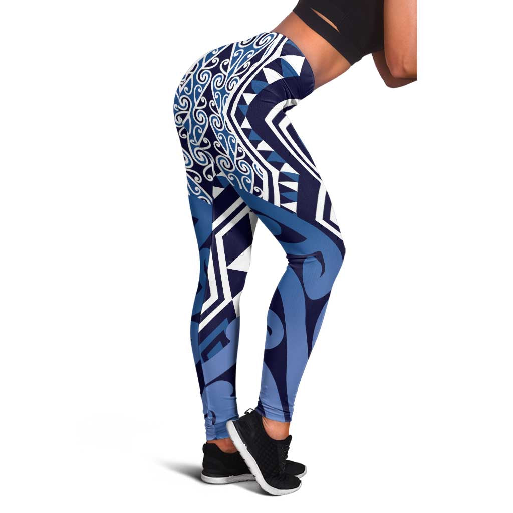 Blue New Zealand Leggings Aotearoa Kowhaiwhai Mix Taniko Art