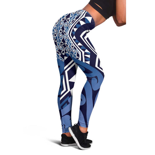 Blue New Zealand Leggings Aotearoa Kowhaiwhai Mix Taniko Art