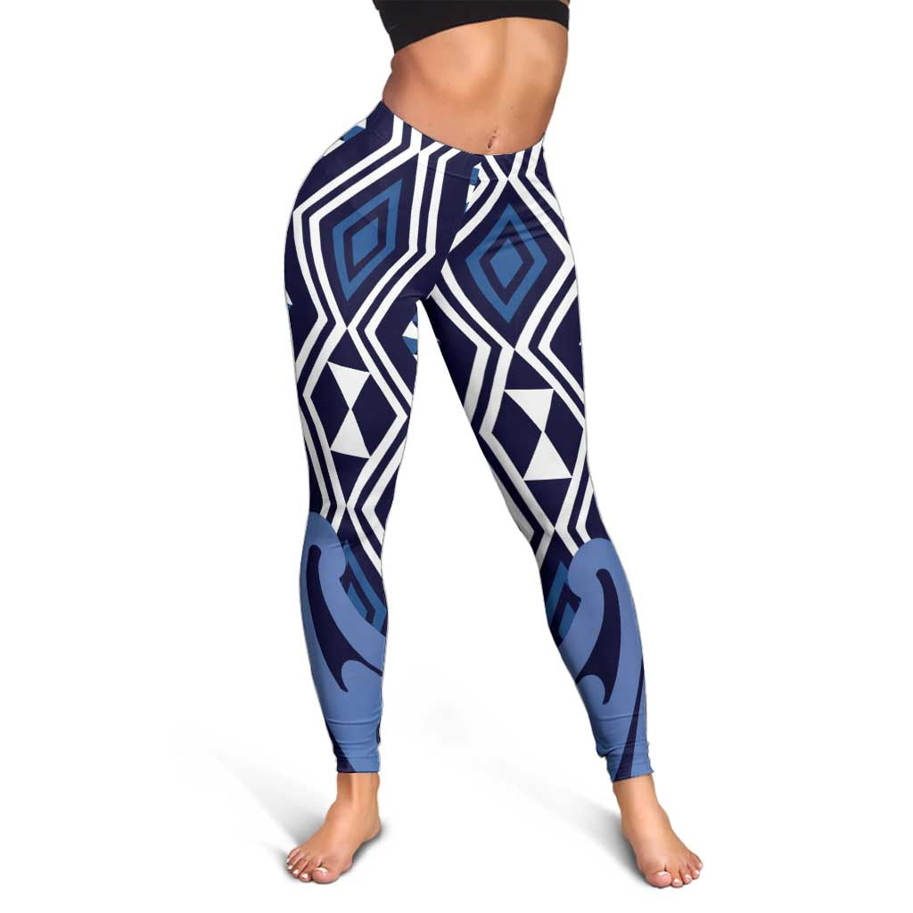 Blue New Zealand Leggings Aotearoa Kowhaiwhai Mix Taniko Art