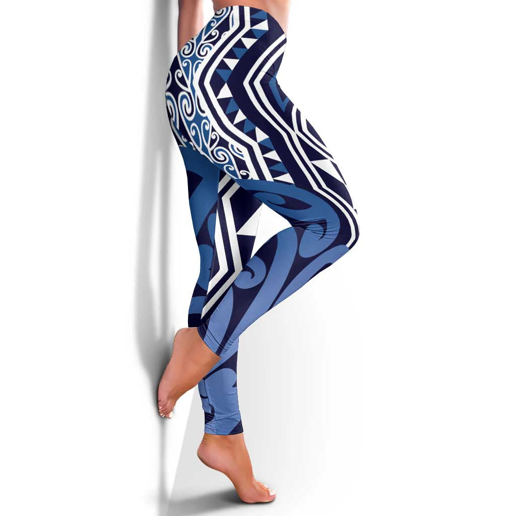 Blue New Zealand Leggings Aotearoa Kowhaiwhai Mix Taniko Art