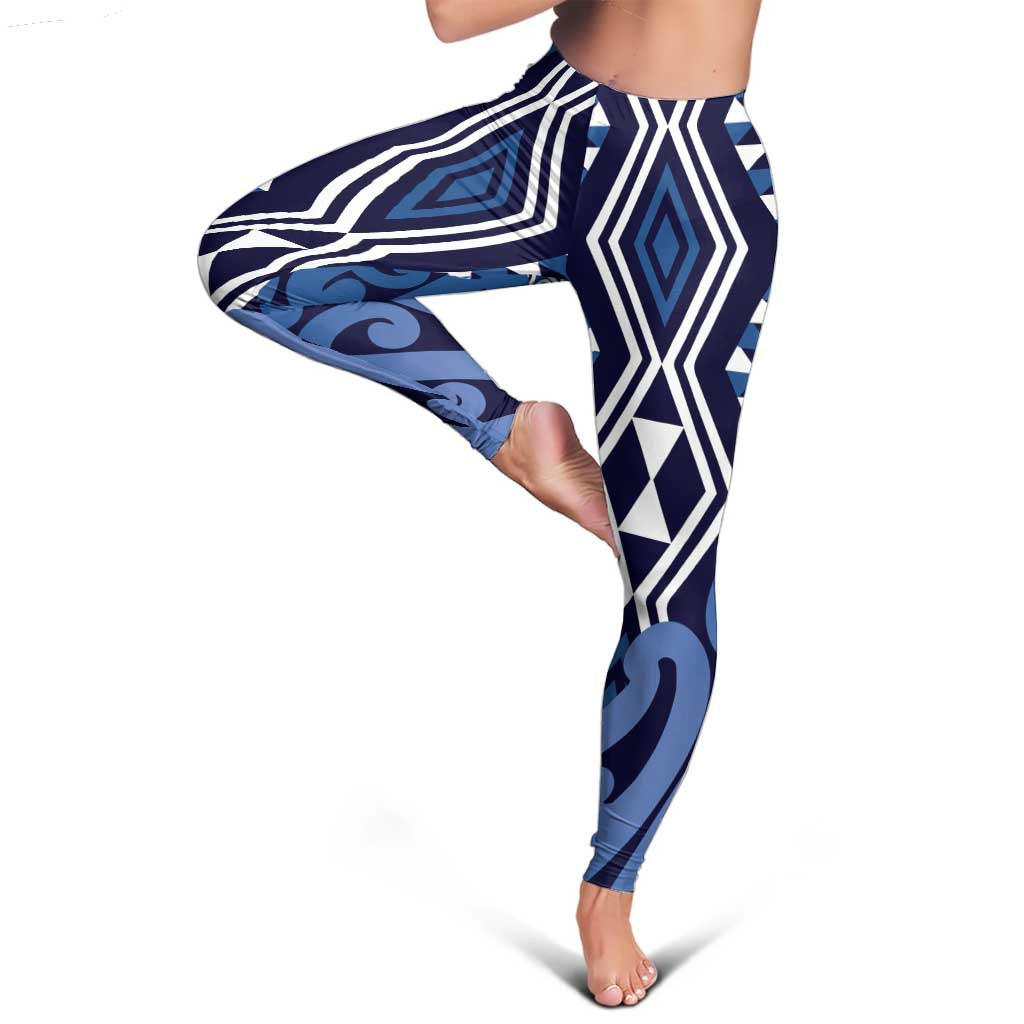 Blue New Zealand Leggings Aotearoa Kowhaiwhai Mix Taniko Art