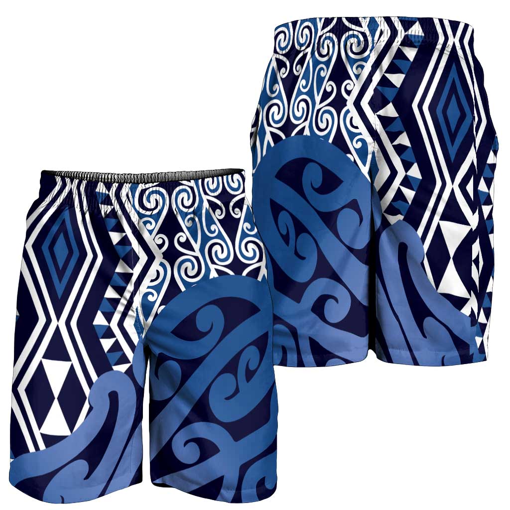Blue New Zealand Shorts for Men Aotearoa Kowhaiwhai Mix Taniko Art