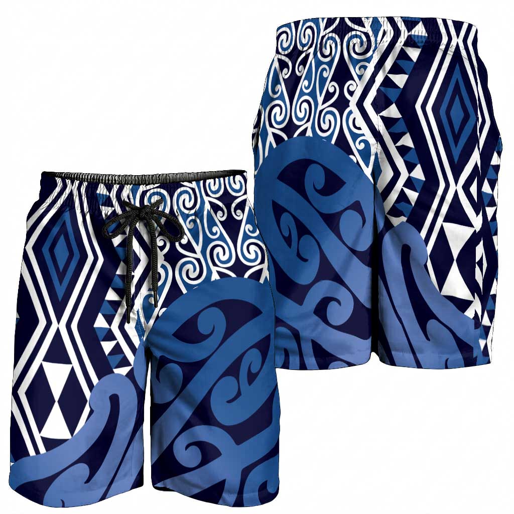 Blue New Zealand Shorts for Men Aotearoa Kowhaiwhai Mix Taniko Art