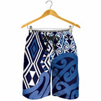 Blue New Zealand Shorts for Men Aotearoa Kowhaiwhai Mix Taniko Art