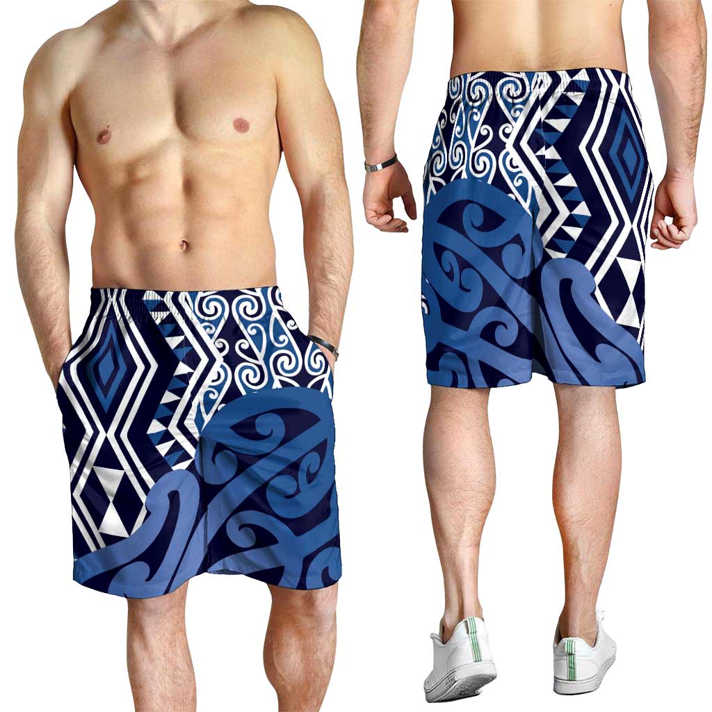Blue New Zealand Shorts for Men Aotearoa Kowhaiwhai Mix Taniko Art