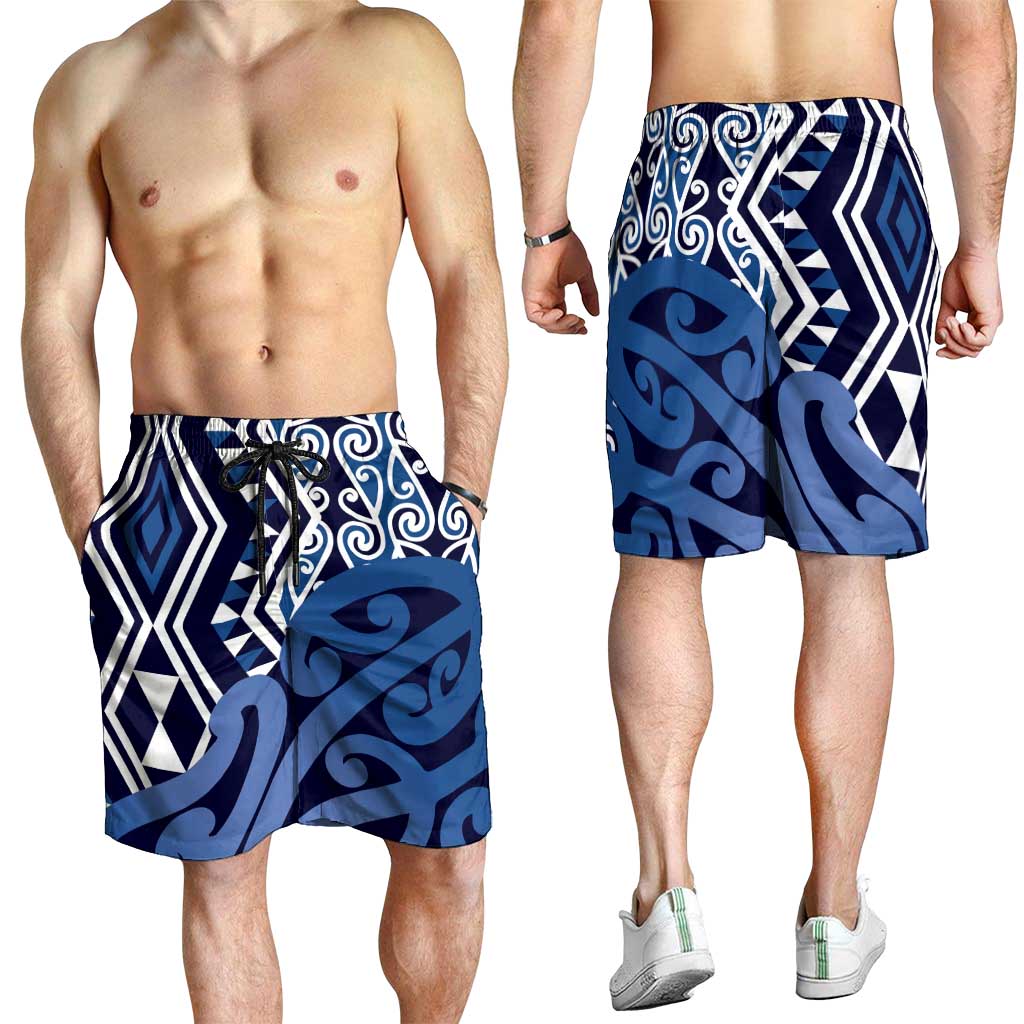 Blue New Zealand Shorts for Men Aotearoa Kowhaiwhai Mix Taniko Art