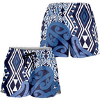 Blue New Zealand Shorts for Women Aotearoa Kowhaiwhai Mix Taniko Art