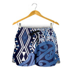 Blue New Zealand Shorts for Women Aotearoa Kowhaiwhai Mix Taniko Art