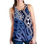 Blue New Zealand Women Racerback Tank Aotearoa Kowhaiwhai Mix Taniko Art