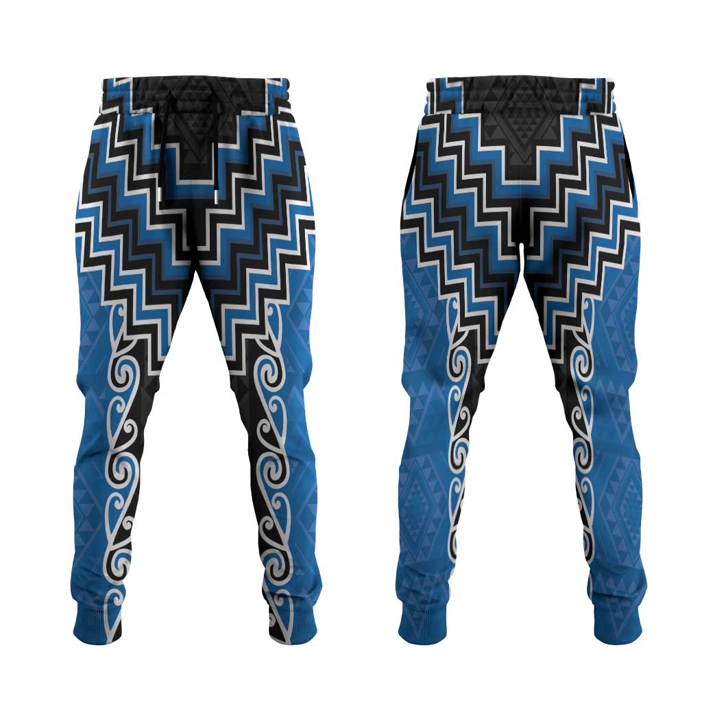 Blue Niho Taniwha Mix Poutama Jogger Pants Unique Taniko Aotearoa - Aussie Hoodie