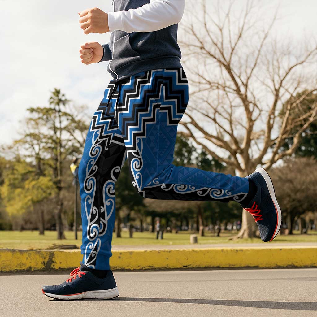 Blue Niho Taniwha Mix Poutama Jogger Pants Unique Taniko Aotearoa - Aussie Hoodie