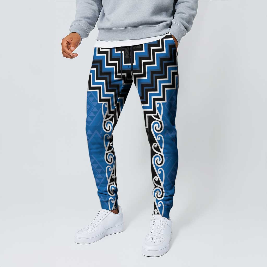 Blue Niho Taniwha Mix Poutama Jogger Pants Unique Taniko Aotearoa - Aussie Hoodie