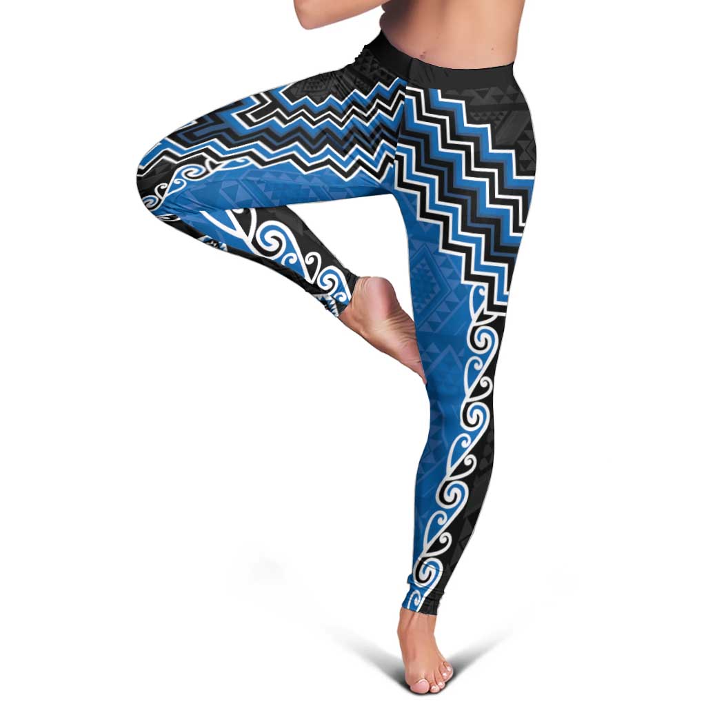 Blue Niho Taniwha Mix Poutama Leggings Unique Taniko Aotearoa - Aussie Hoodie