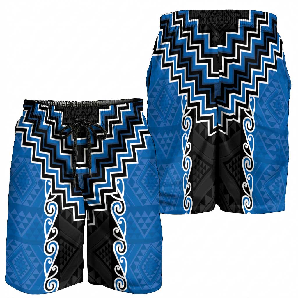 Blue Niho Taniwha Mix Poutama Shorts for Men Unique Taniko Aotearoa - Aussie Hoodie