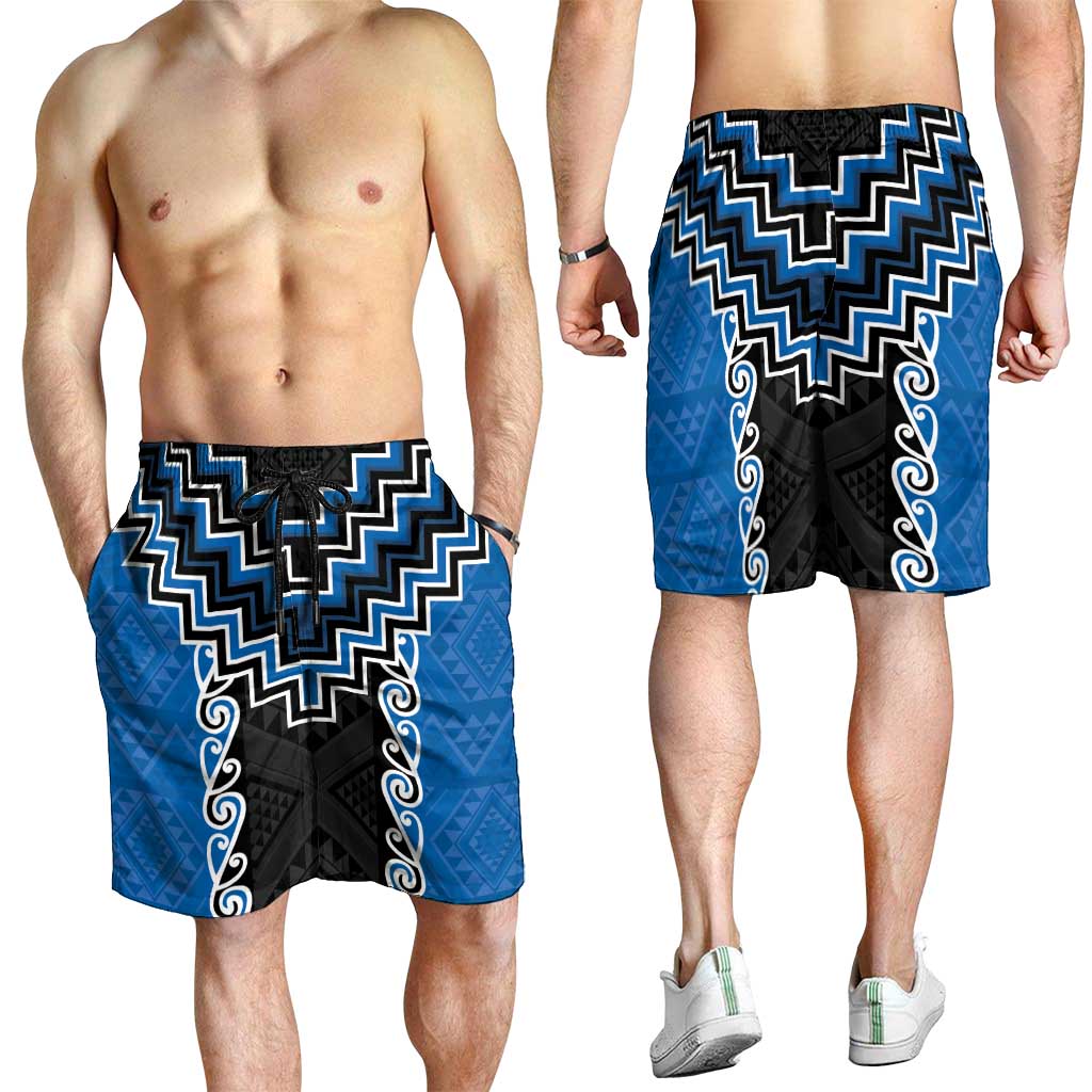 Blue Niho Taniwha Mix Poutama Shorts for Men Unique Taniko Aotearoa - Aussie Hoodie