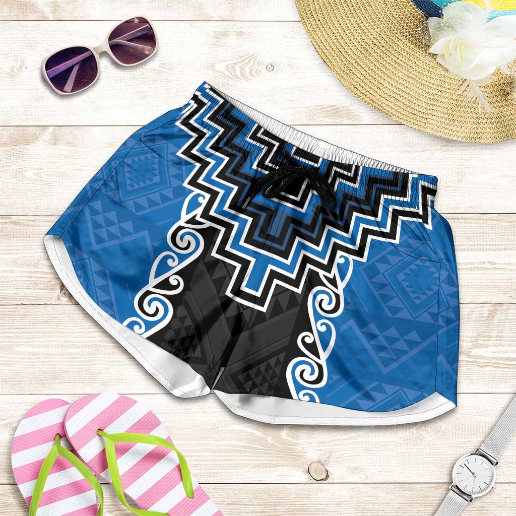 Blue Niho Taniwha Mix Poutama Shorts for Women Unique Taniko Aotearoa - Aussie Hoodie