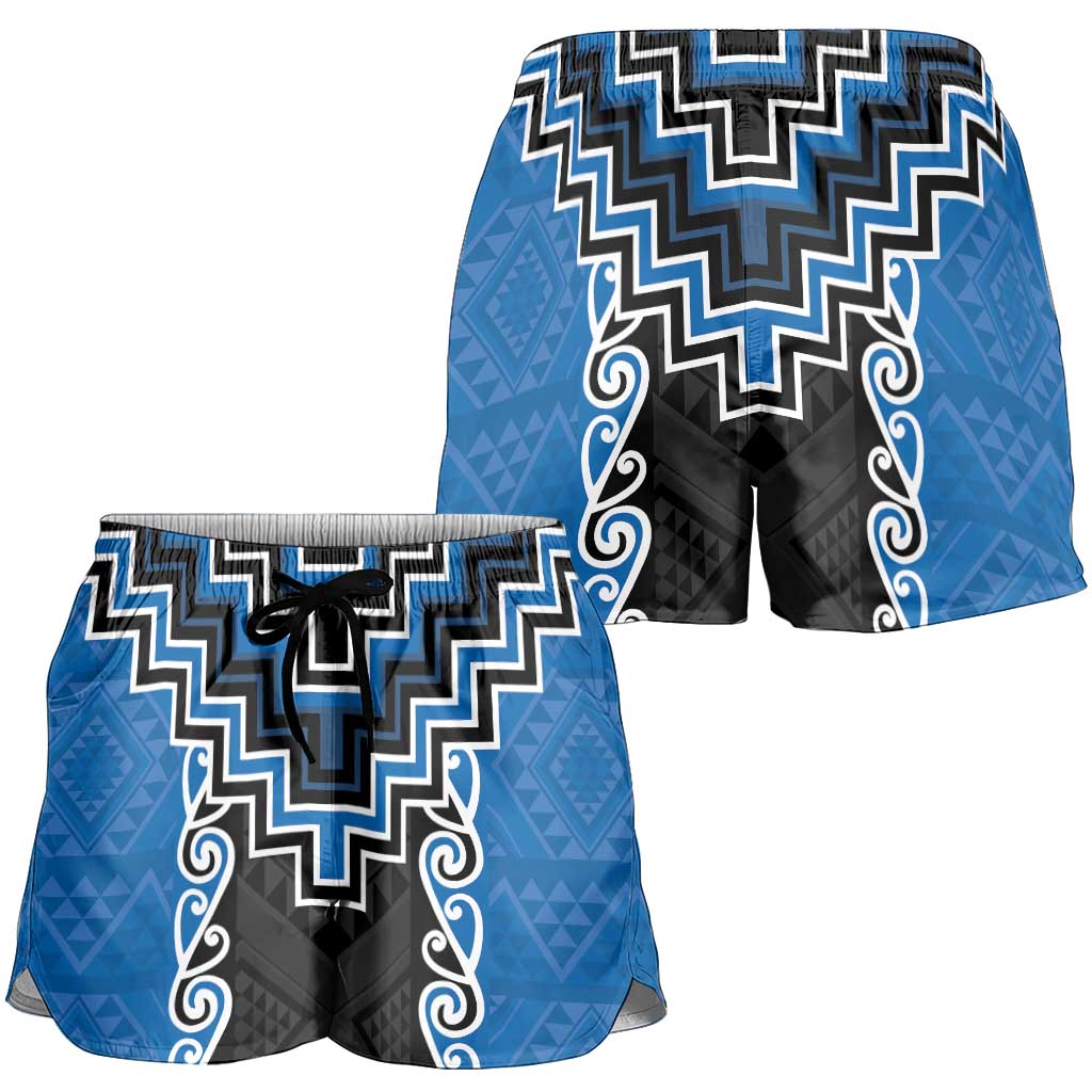 Blue Niho Taniwha Mix Poutama Shorts for Women Unique Taniko Aotearoa - Aussie Hoodie