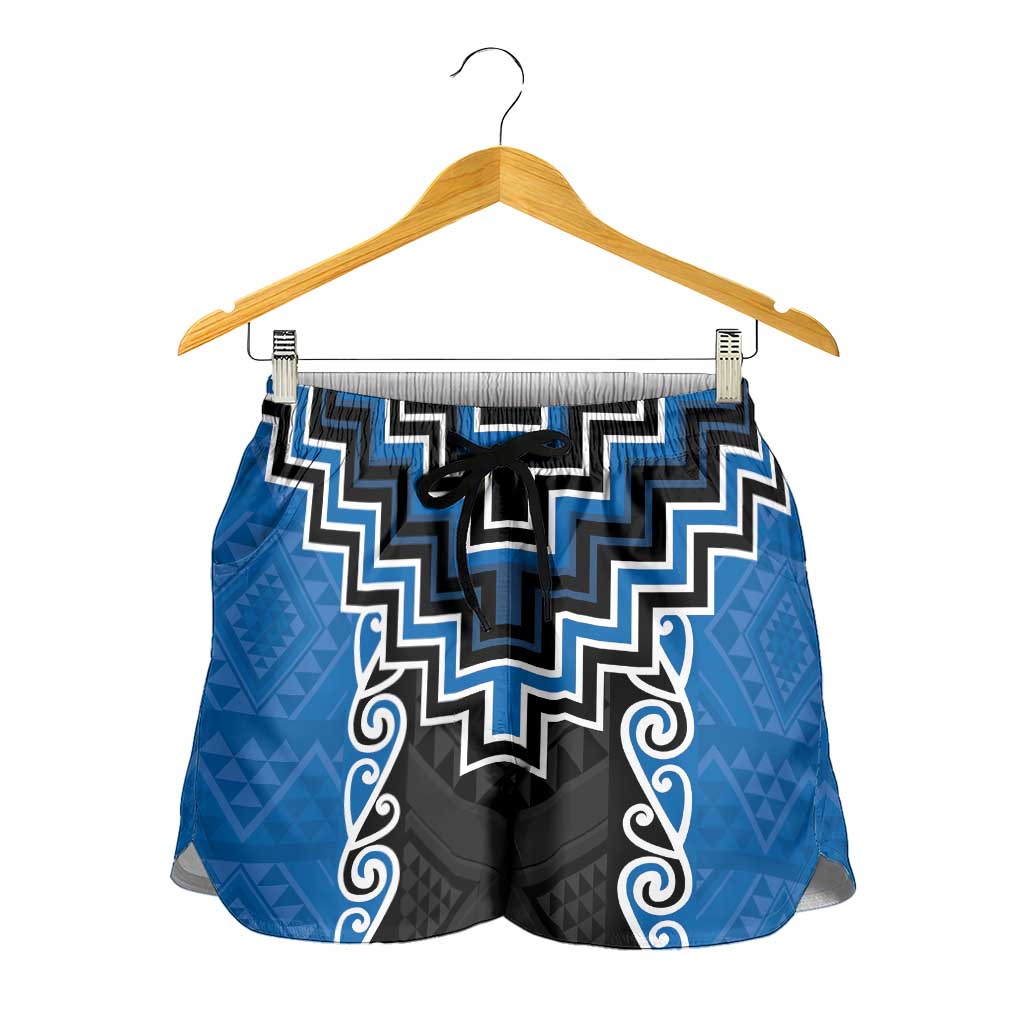 Blue Niho Taniwha Mix Poutama Shorts for Women Unique Taniko Aotearoa - Aussie Hoodie