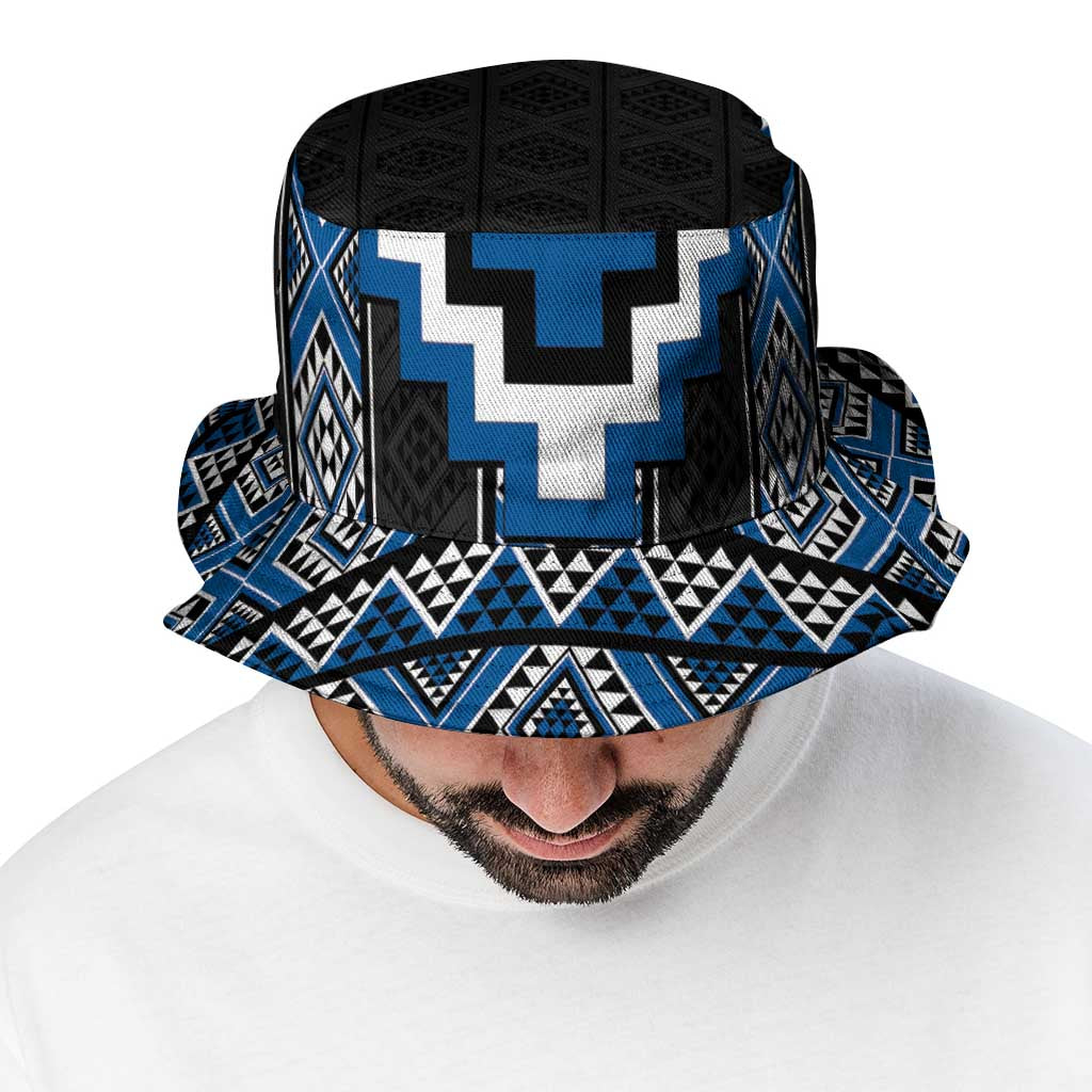 Blue Taniko Aotearoa Bucket Hat Niho Taniwha Mix Poutama LT14