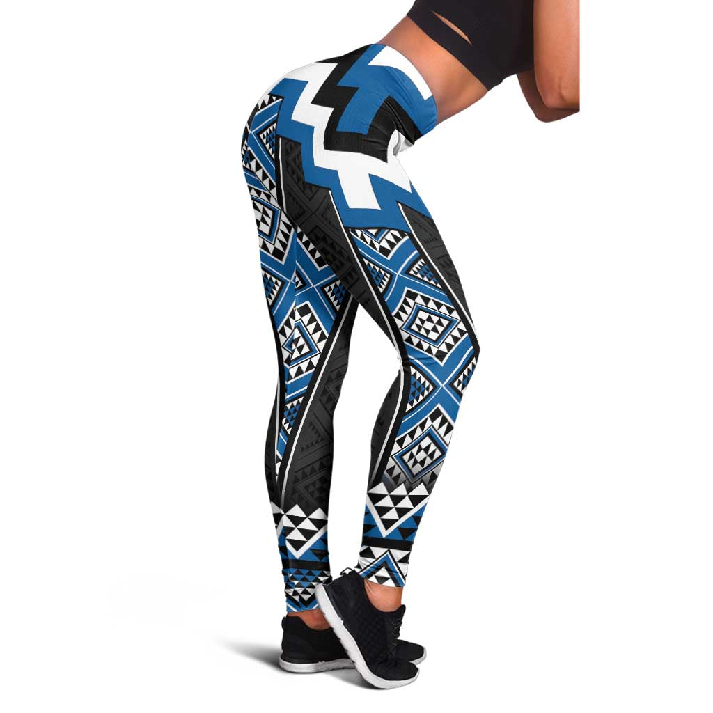 Blue Taniko Aotearoa Leggings Niho Taniwha Mix Poutama