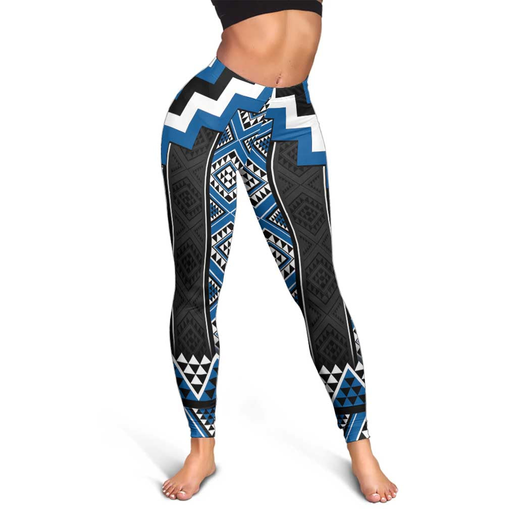 Blue Taniko Aotearoa Leggings Niho Taniwha Mix Poutama