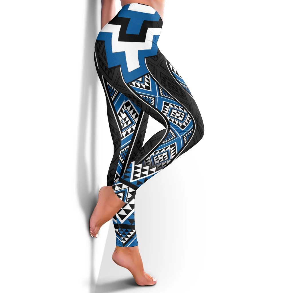 Blue Taniko Aotearoa Leggings Niho Taniwha Mix Poutama