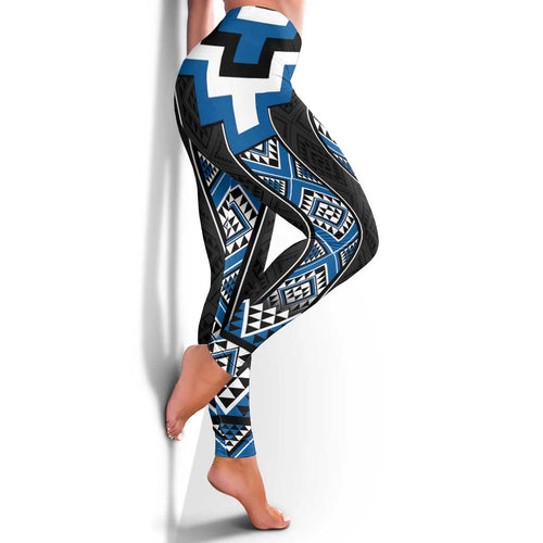Blue Taniko Aotearoa Leggings Niho Taniwha Mix Poutama